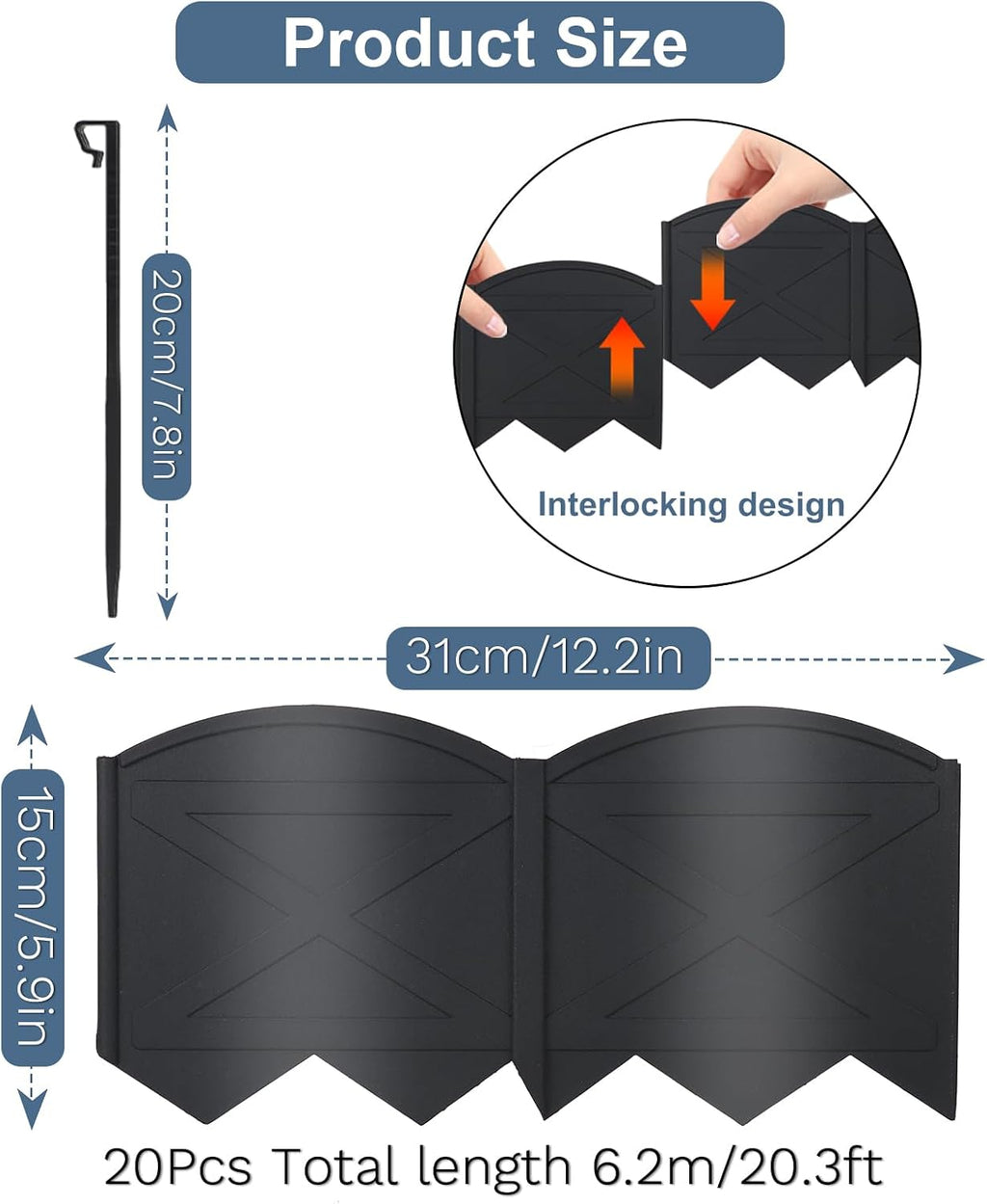 20Pcs 20FT Plastic Garden Edging