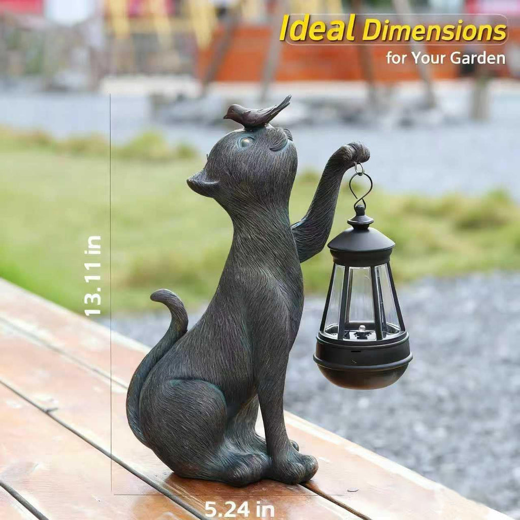 Solar Cat Garden Statue