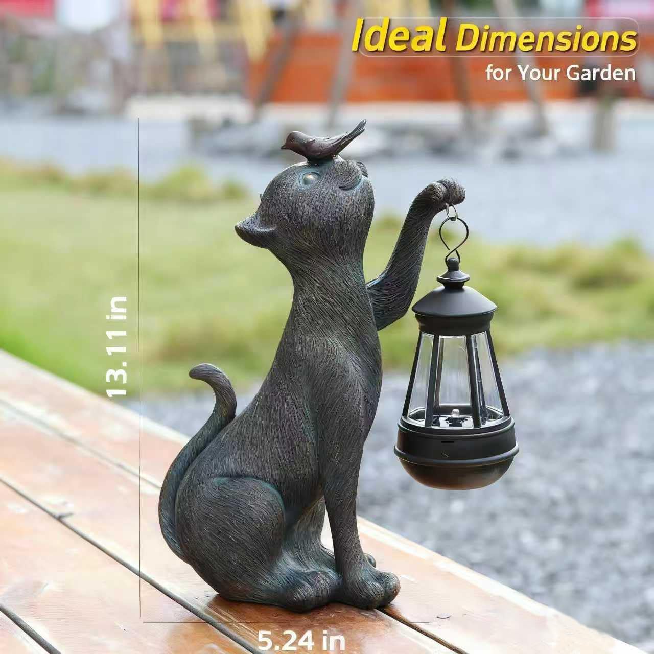 Solar Cat Garden Statue