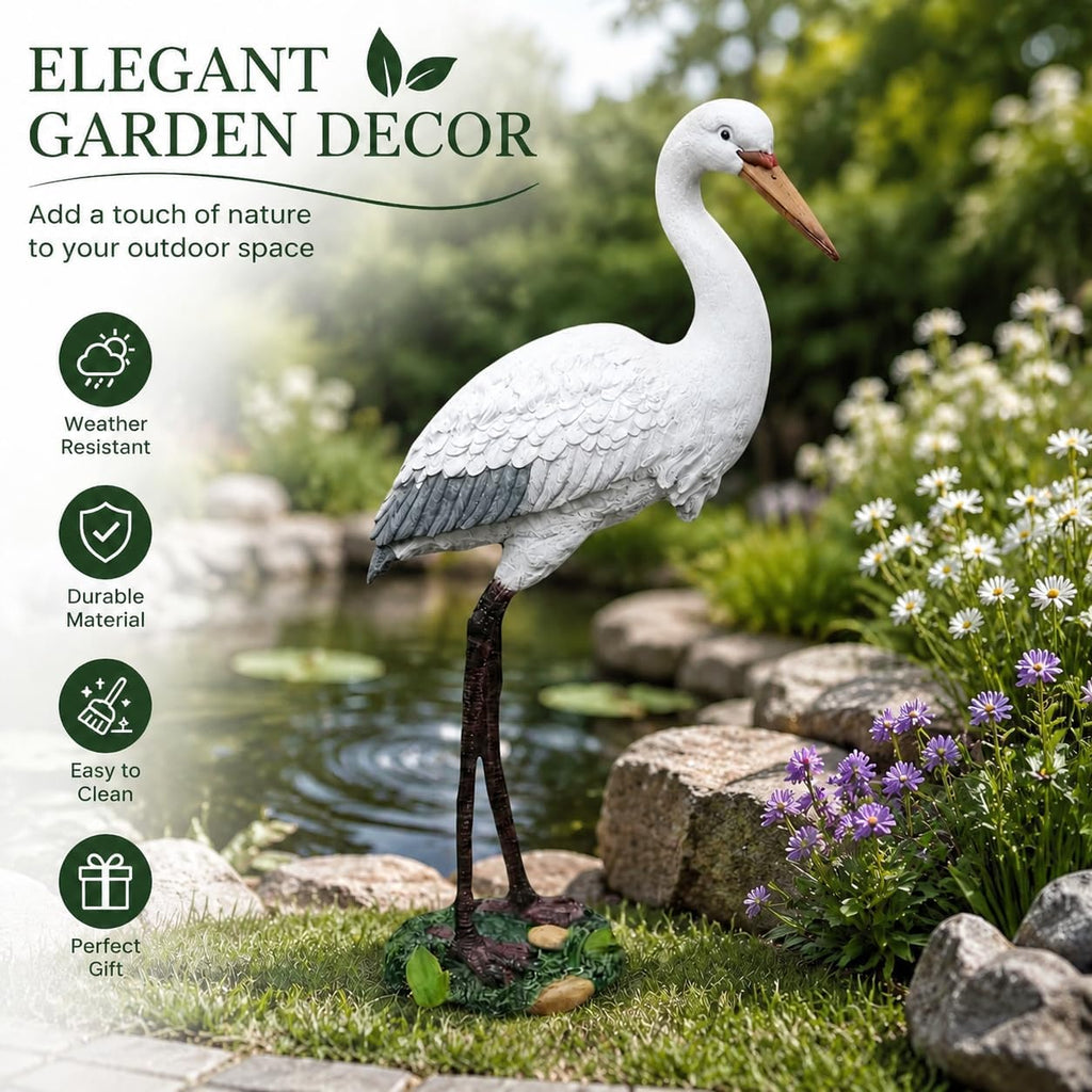 Garden Elegance White Crane Statue