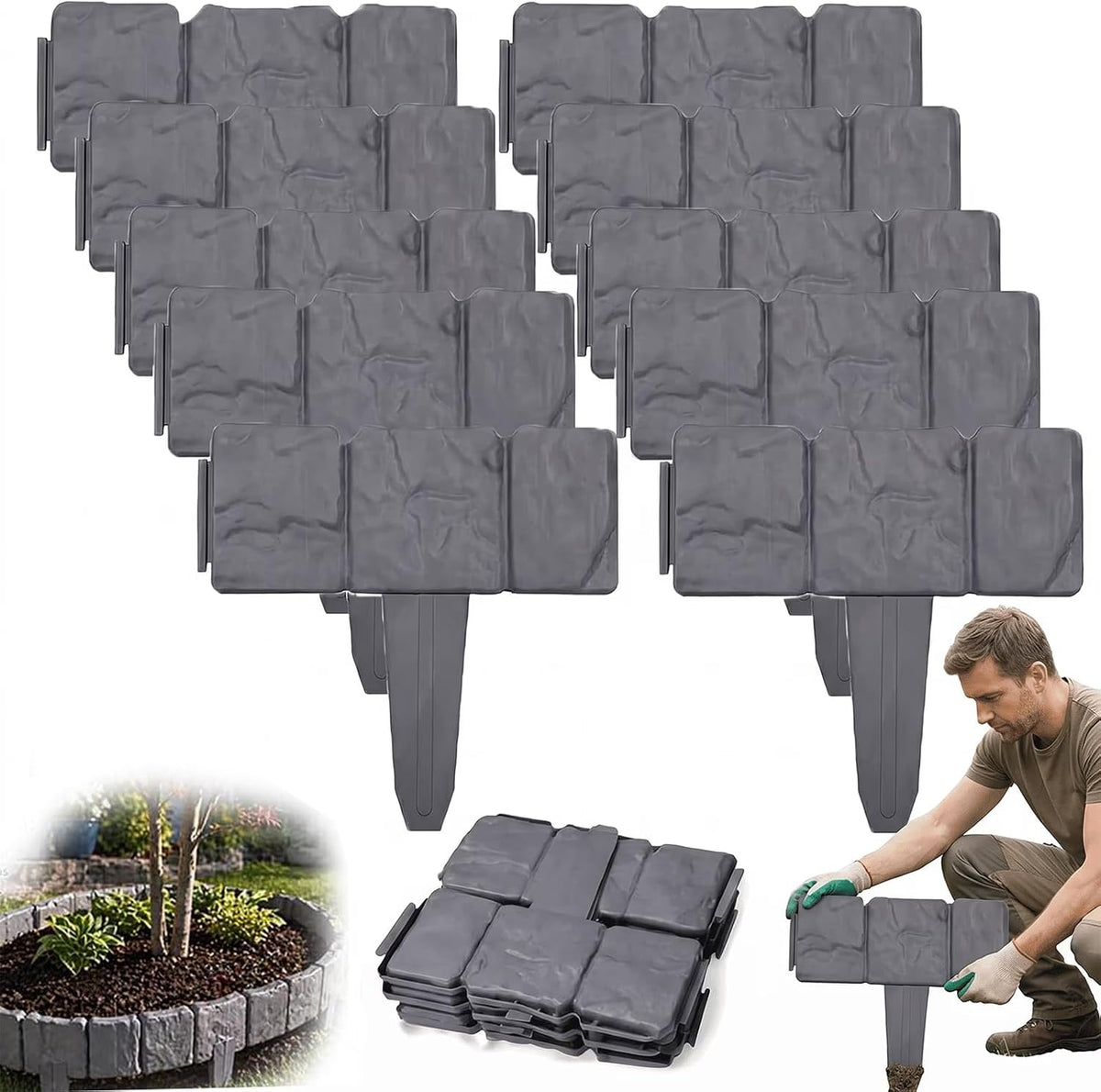 20 Pack Stone Effect Garden Edging