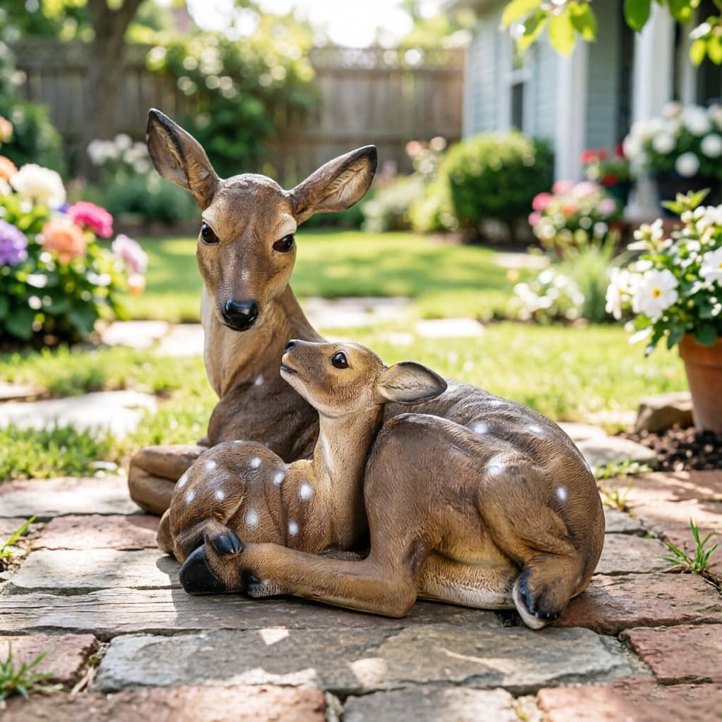 Mother & Fawn Deer Garden Statue