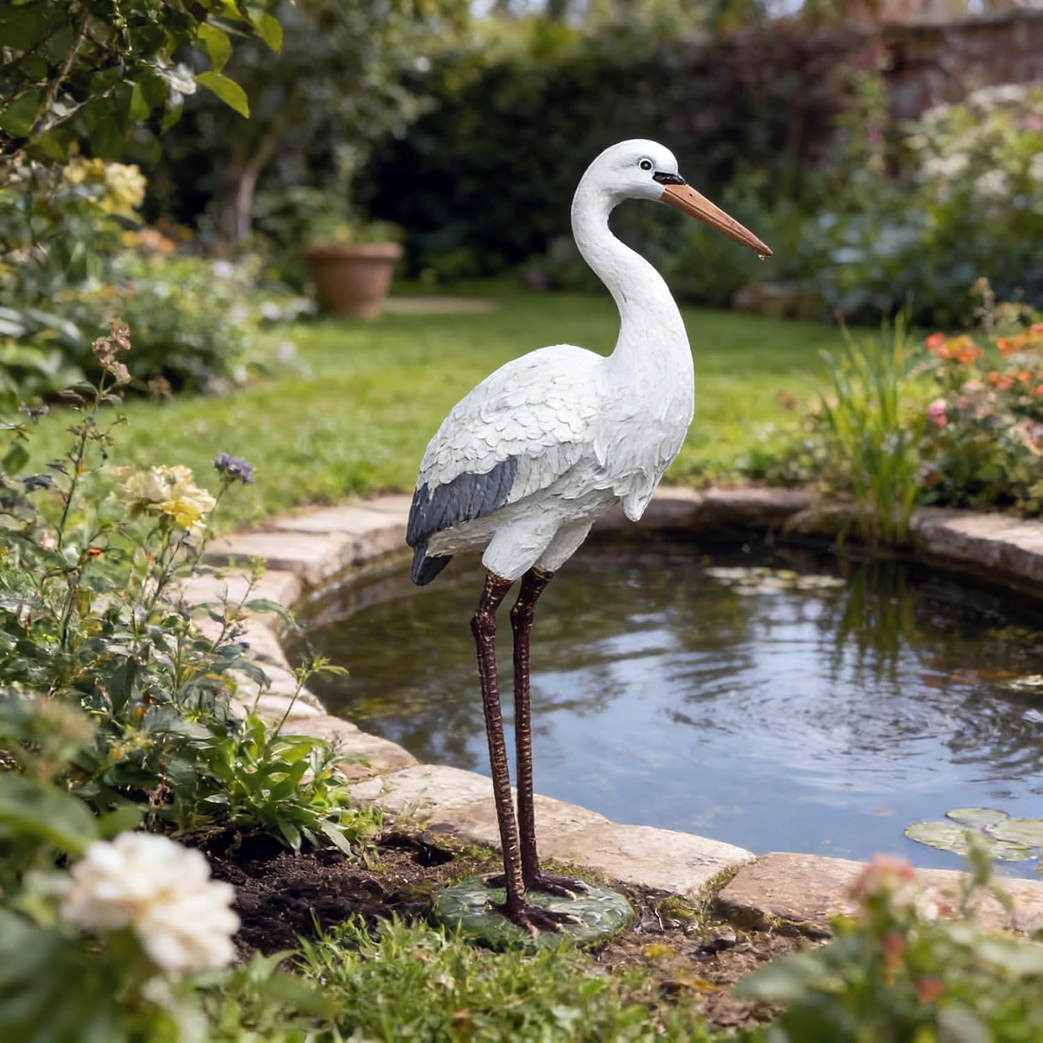 Garden Elegance White Crane Statue