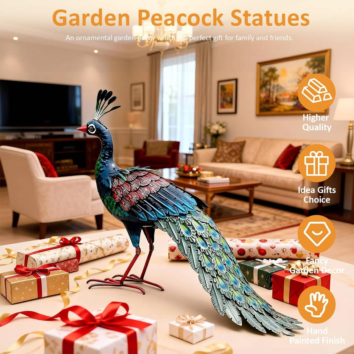 Metal Peacock Garden Statue
