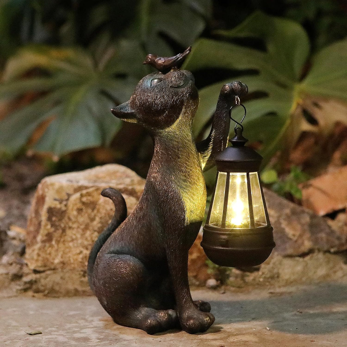 Solar Cat Garden Statue
