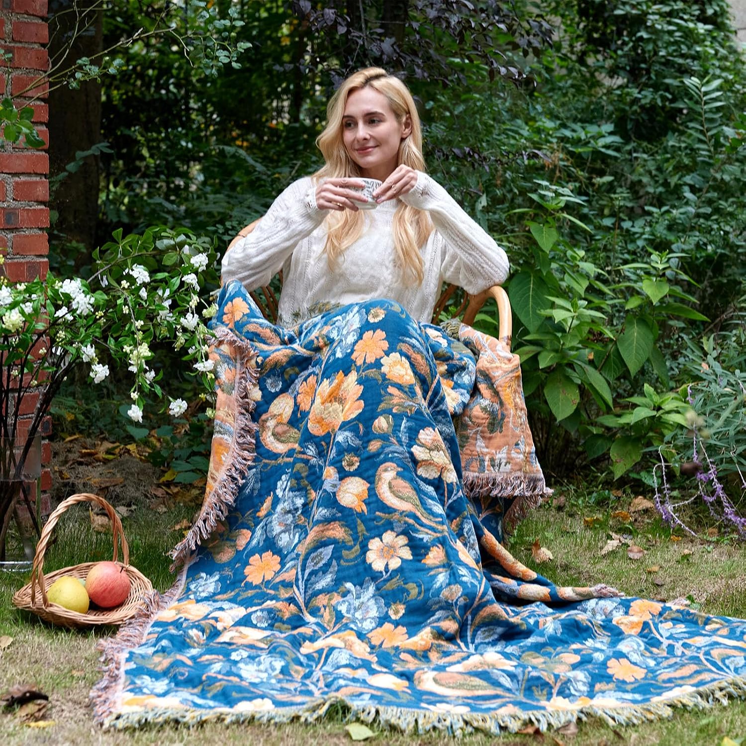 Boho Floral Cotton Throw Blanket