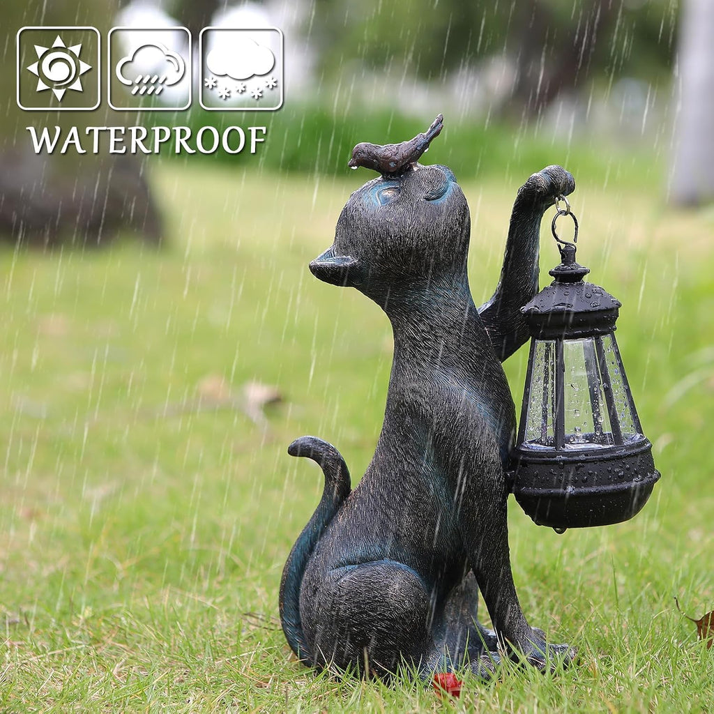 Solar Cat Garden Statue