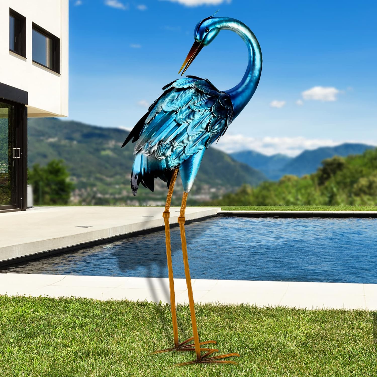 Metal Crane Garden Statue