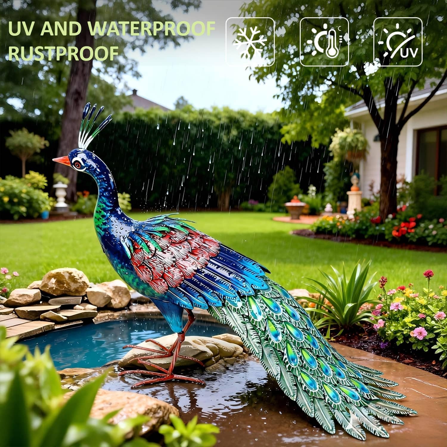 Metal Peacock Garden Statue