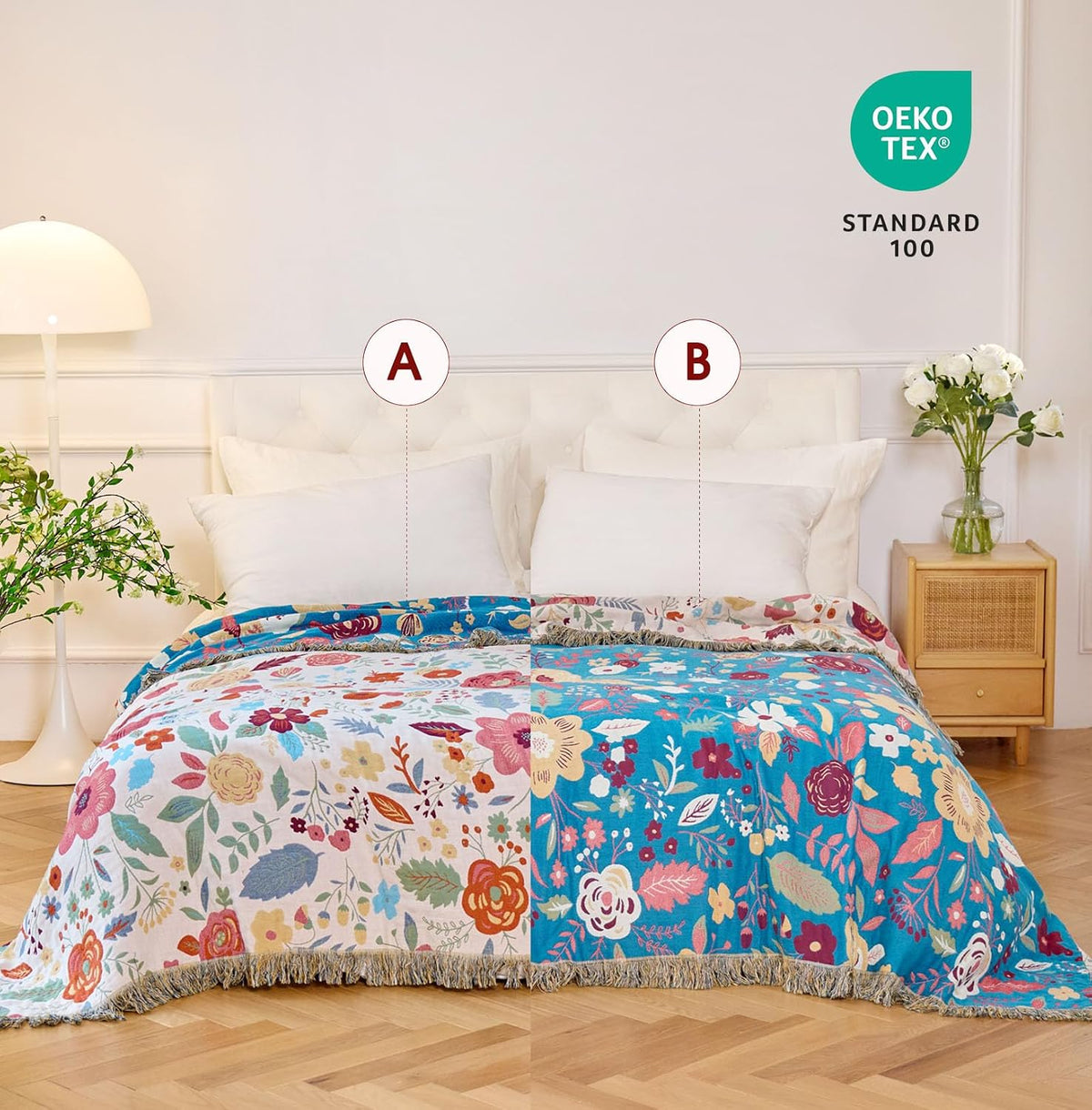 Boho Floral Cotton Throw Blanket
