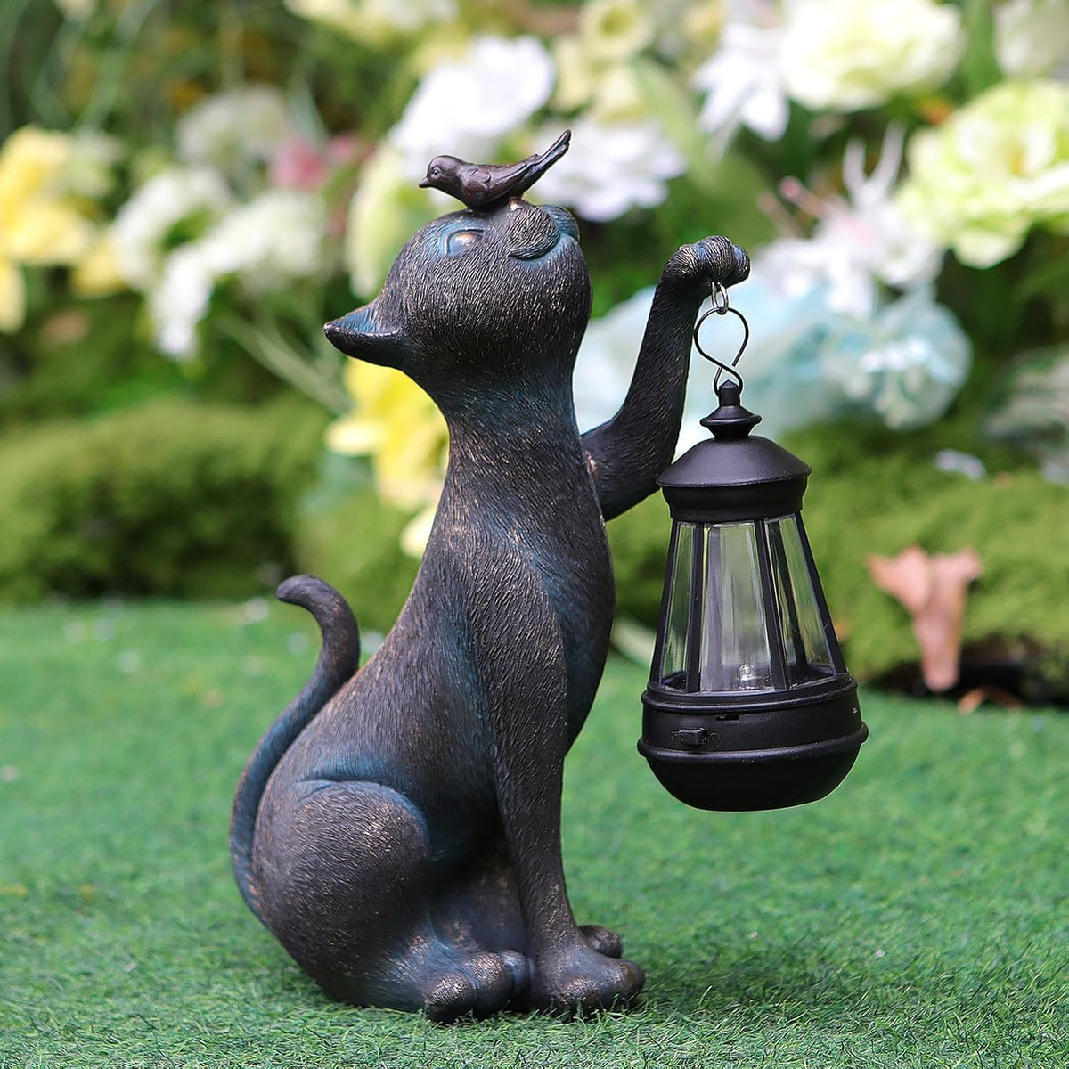 Solar Cat Garden Statue