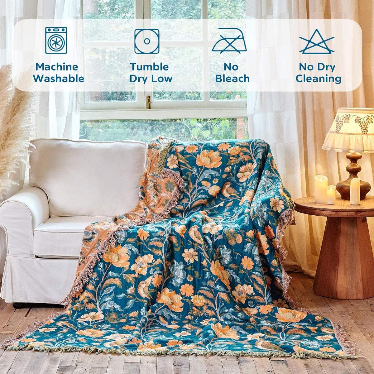 Boho Floral Cotton Throw Blanket