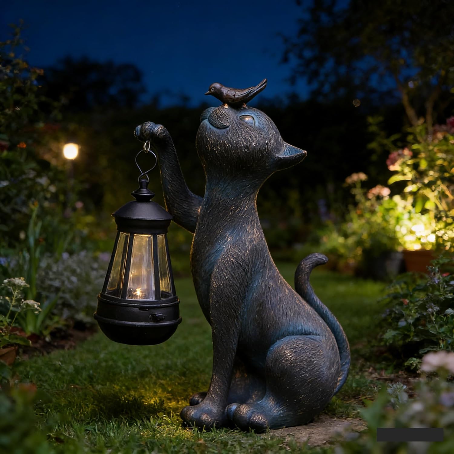 Solar Cat Garden Statue