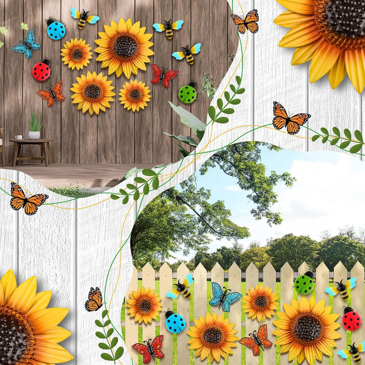 Metal Sunflower Butterfly Wall Decor Set