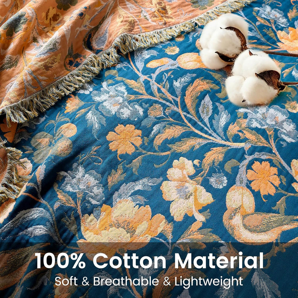Boho Floral Cotton Throw Blanket